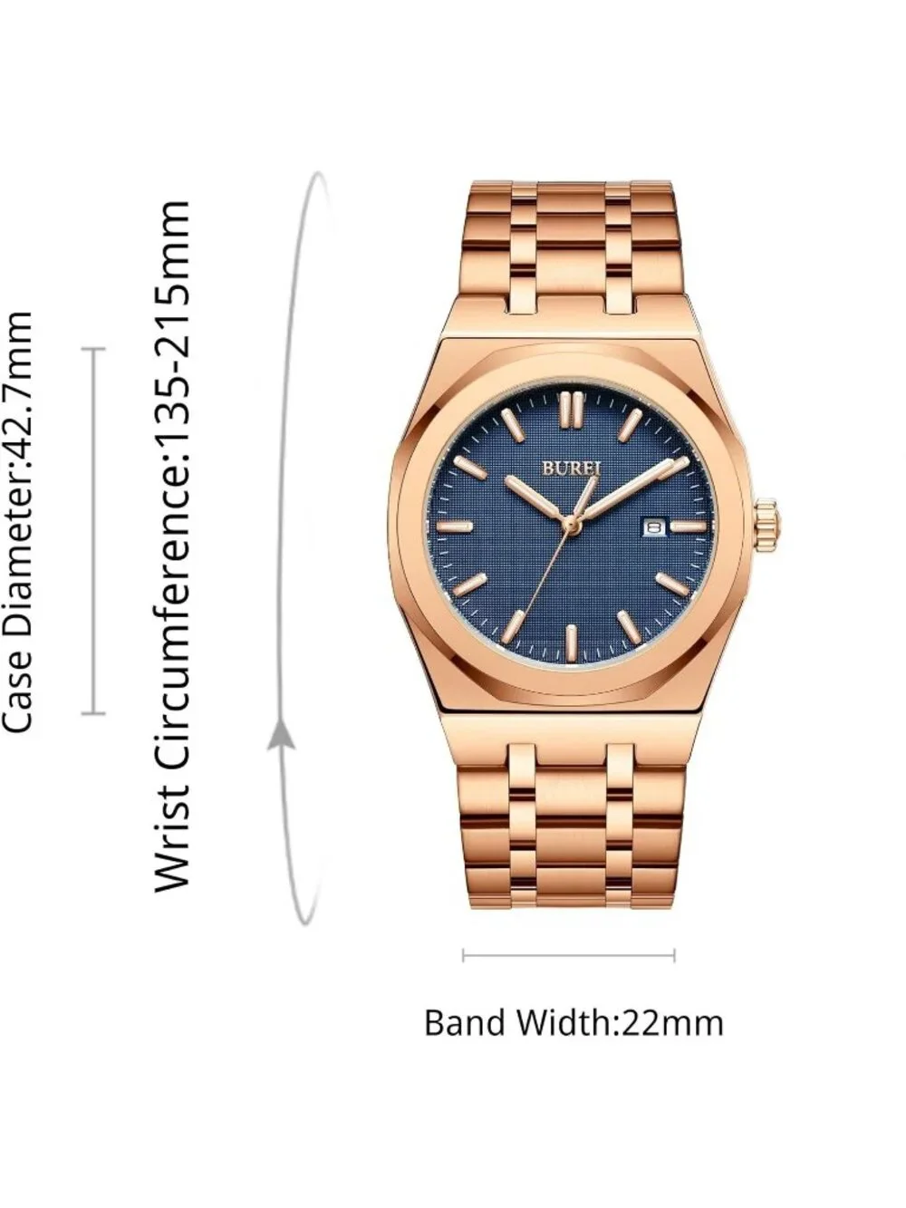 Men's Rose Golden Analog Quartz Stainless Steel Waterproof Round Luxury Watch